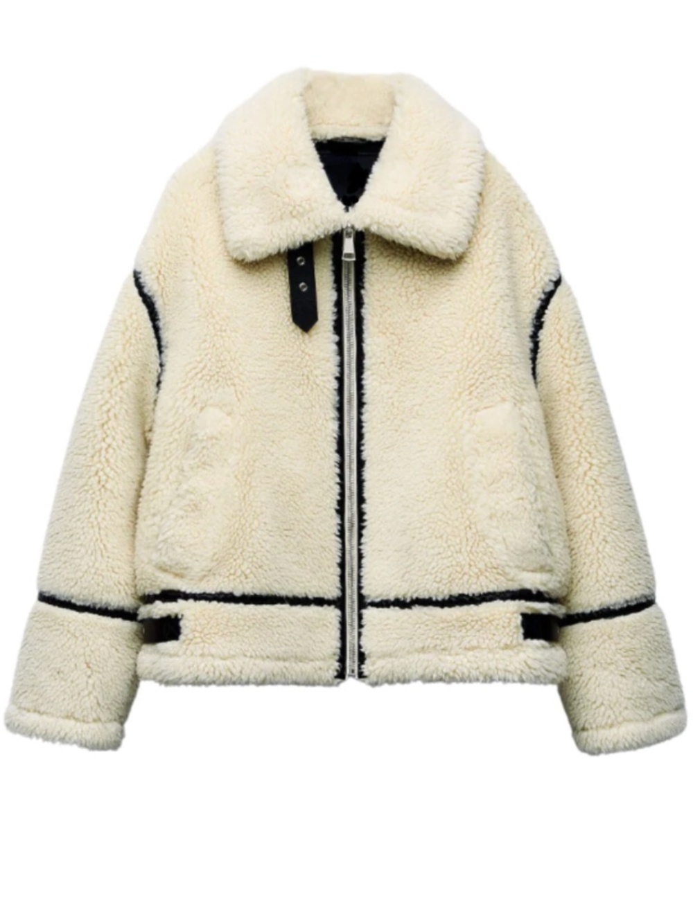And Now This Women's Cream Oversized Teddy Aviator Jacket with Zip Front Size: S